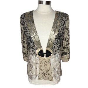 Spencer Alexis Cardigan Top M Women Gold Cream Floral Black Clasp Wedding Formal